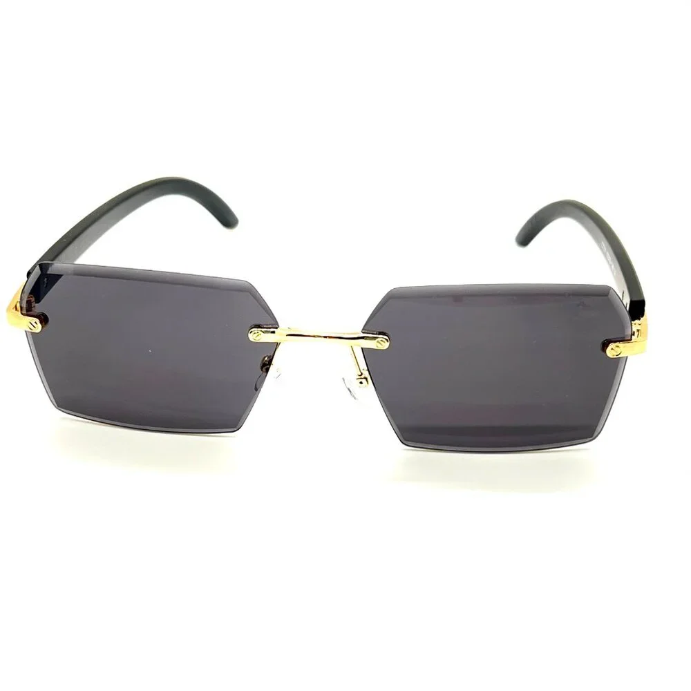 Men Sunglasses Trendy Black Lens Rectangular‎ Fashion Rapper Shades Gold Lentes